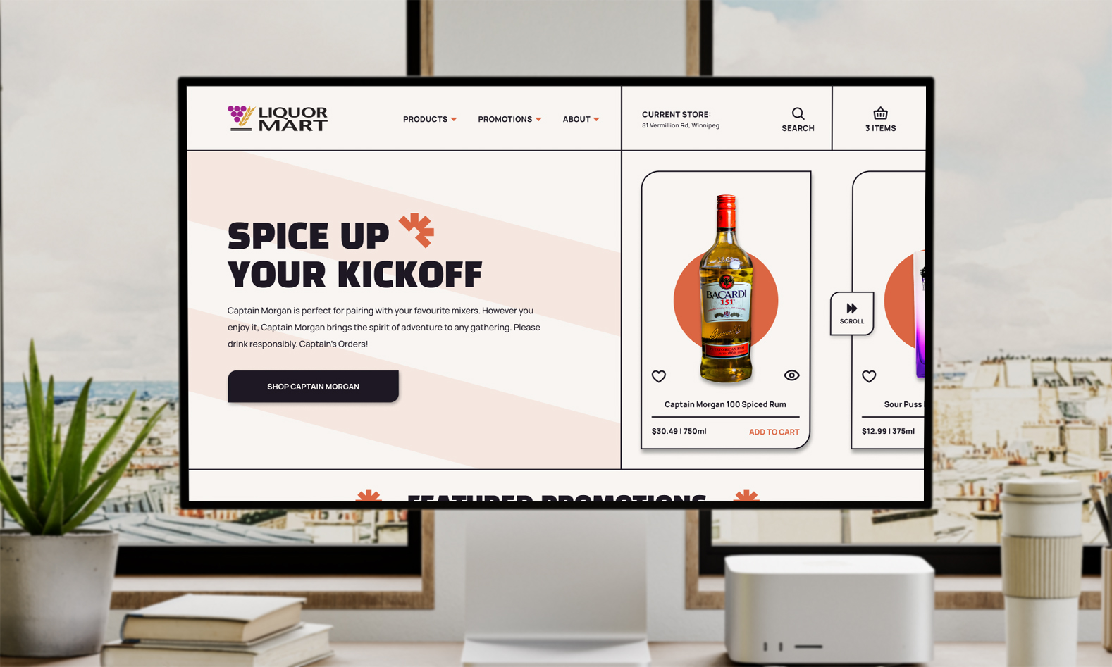 iMac mockup of the redesigned Liquor Mart website